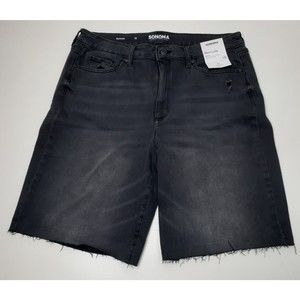 Sonoma Women's Silva Black High Rise Distressed Denim Bermuda Shorts Sizes 12/16